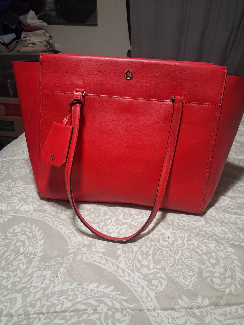 Tory Burch Red Leather Tote Bag